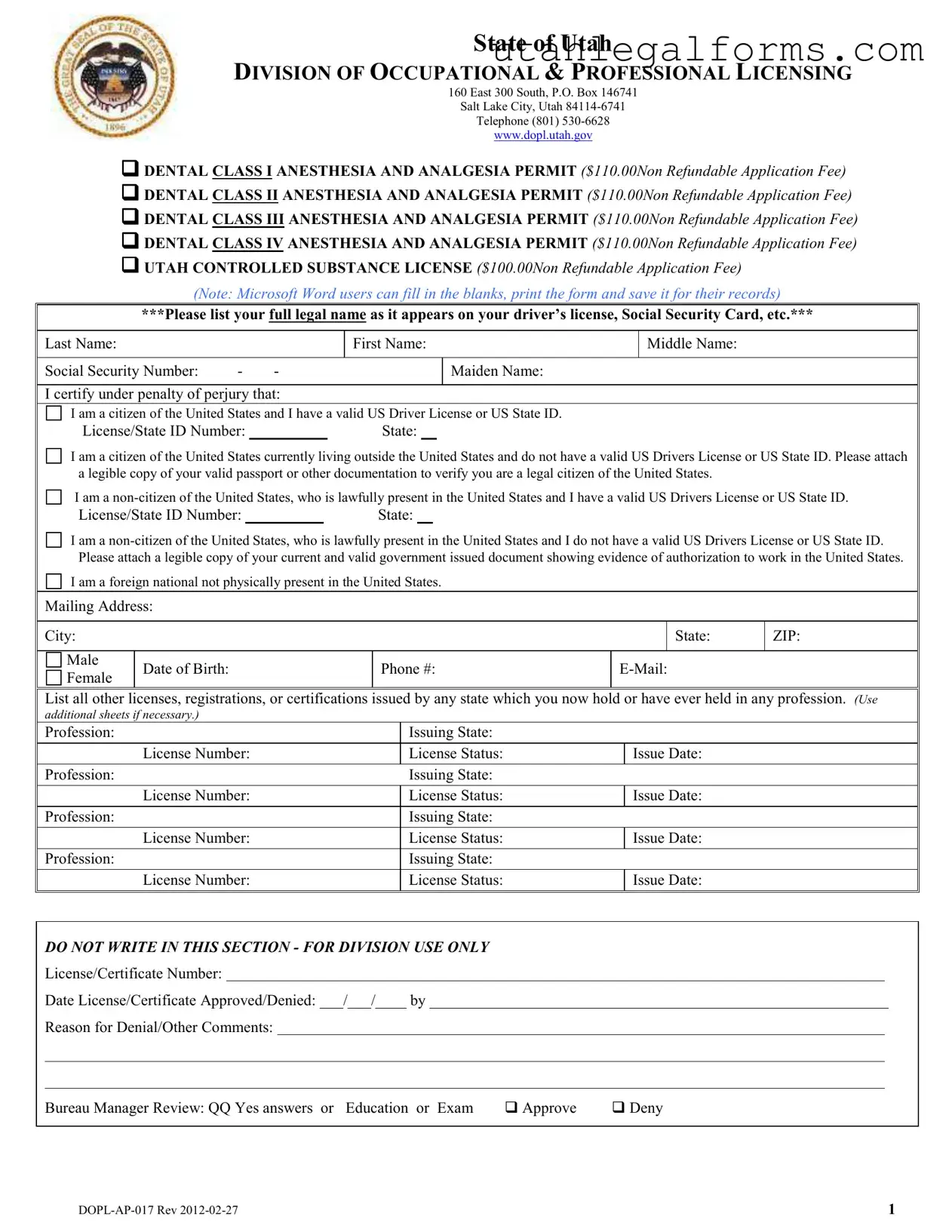 Fill a Valid Dopl Ap 017 Template