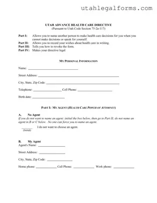 Fill a Valid Utah Advance Health Care Template