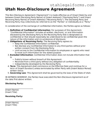 Official Non-disclosure Agreement Form for Utah State