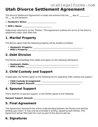 Official Divorce Settlement Agreement Form for Utah State