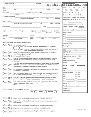 Fill a Valid Utah Driver License Application Template