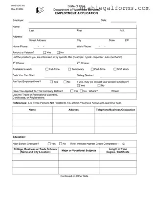 Fill a Valid Utah Dws Sds 305 Template