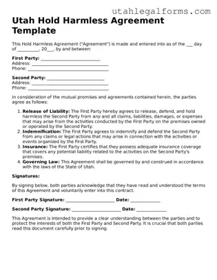 Official Hold Harmless Agreement Form for Utah State