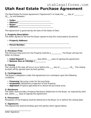 Official Real Estate Purchase Agreement Form for Utah State