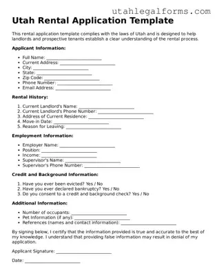 Official Rental Application Form for Utah State