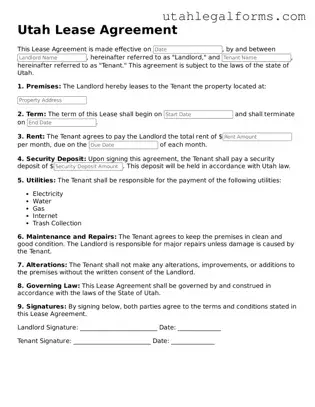 Official Lease Agreement Form for Utah State