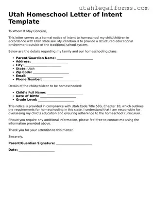 Official Homeschool Letter of Intent Form for Utah State