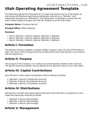 Official Operating Agreement Form for Utah State