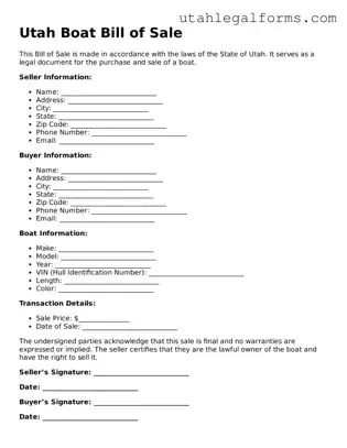 Official Boat Bill of Sale Form for Utah State