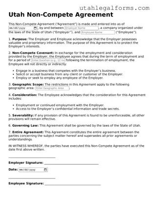 Official Non-compete Agreement Form for Utah State