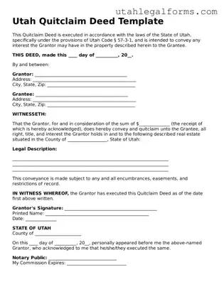 Official Quitclaim Deed Form for Utah State