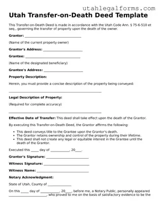 Official Transfer-on-Death Deed Form for Utah State