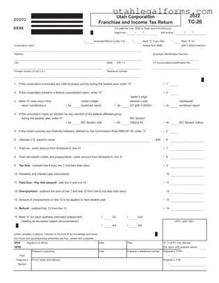 Fill a Valid Utah Tc 20 Template