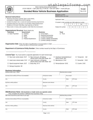 Fill a Valid Utah Tc 301 Template