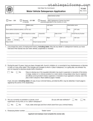 Fill a Valid Utah Tc 303 Template