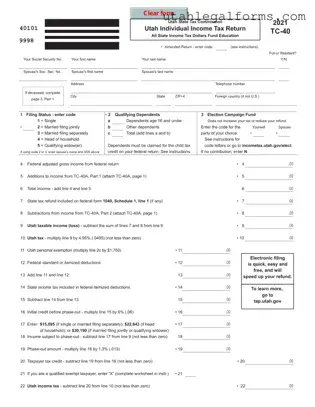 Fill a Valid Utah Tc 40 Template