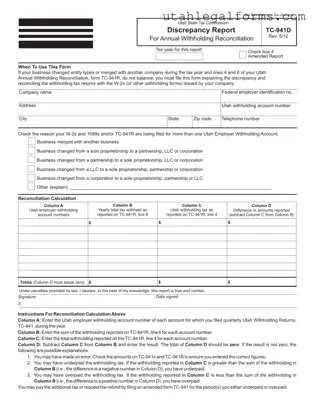 Fill a Valid Utah Tc 941D Template