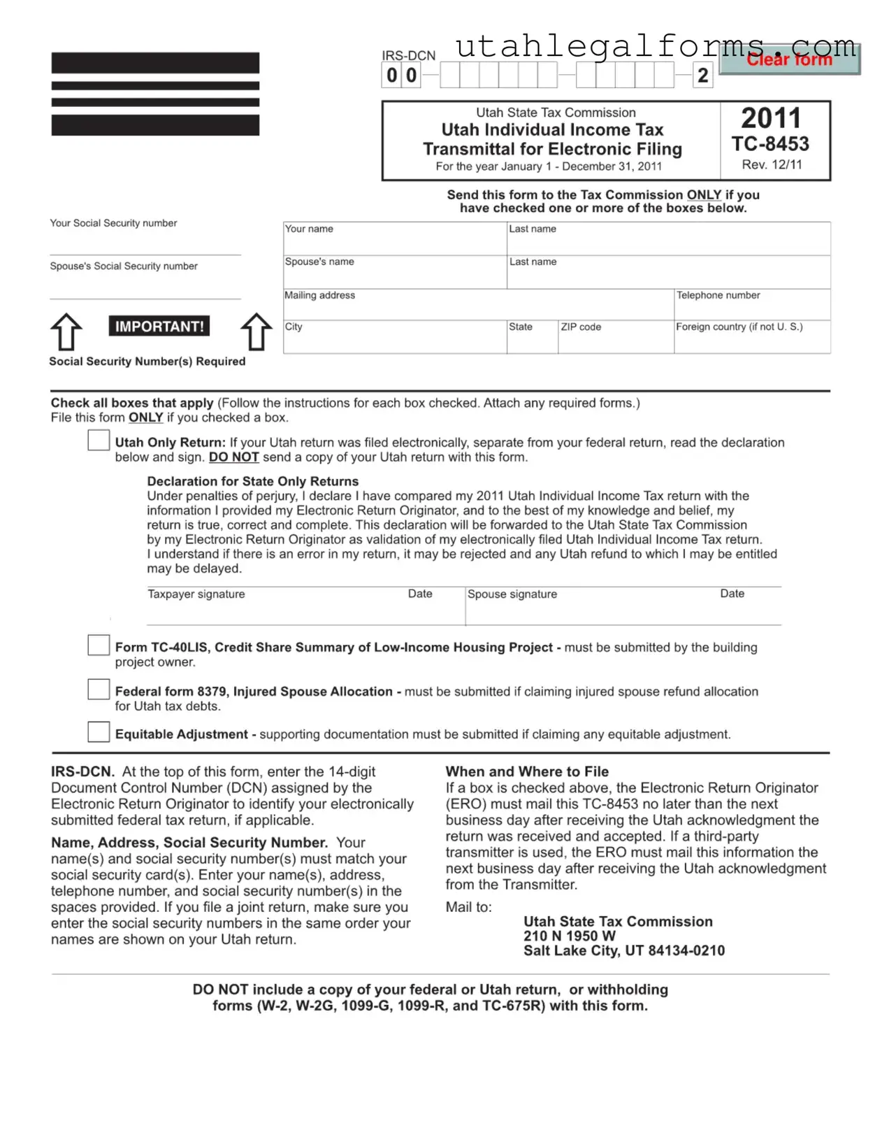 Fill a Valid Tc 8453 Utah Template