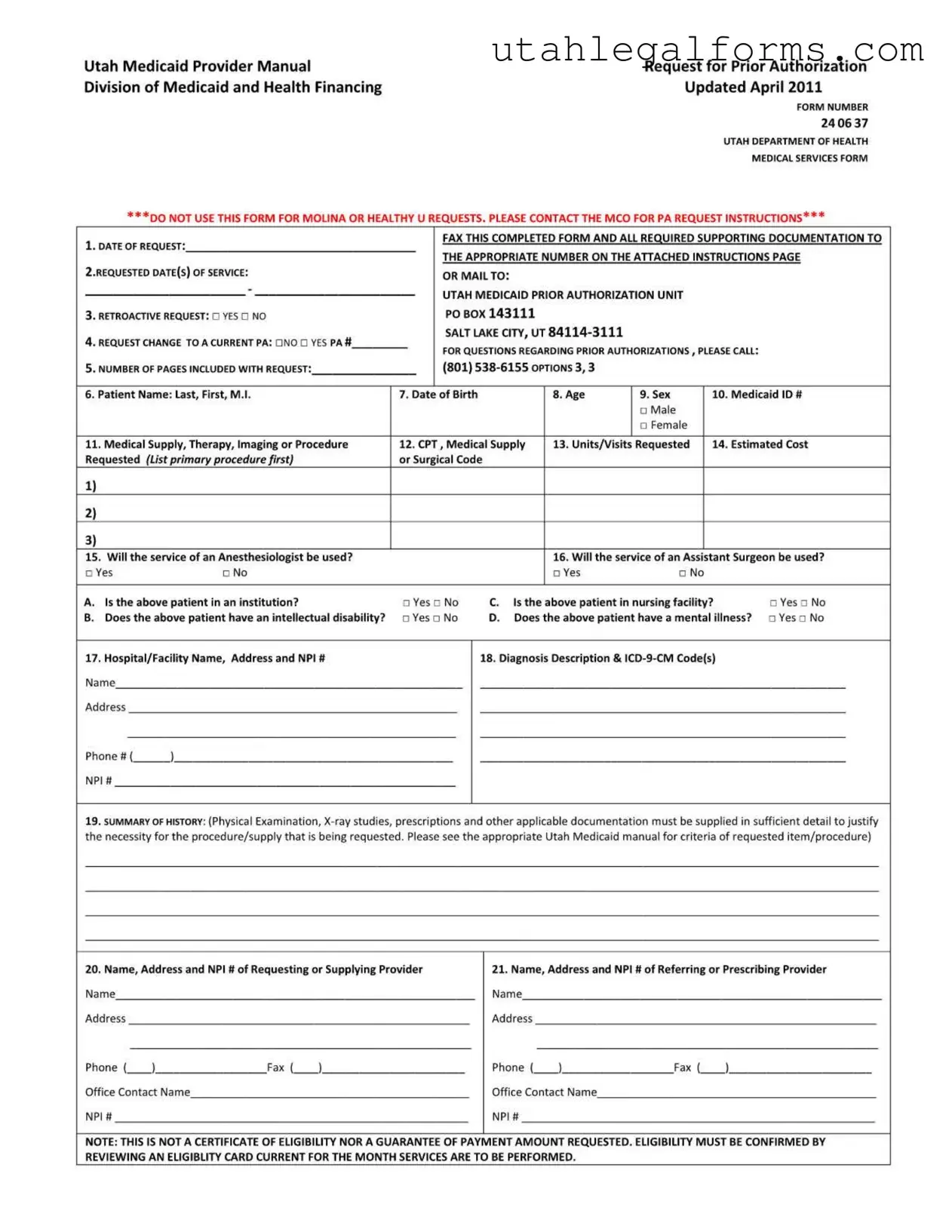 Fill a Valid Utah 24 06 37 Template