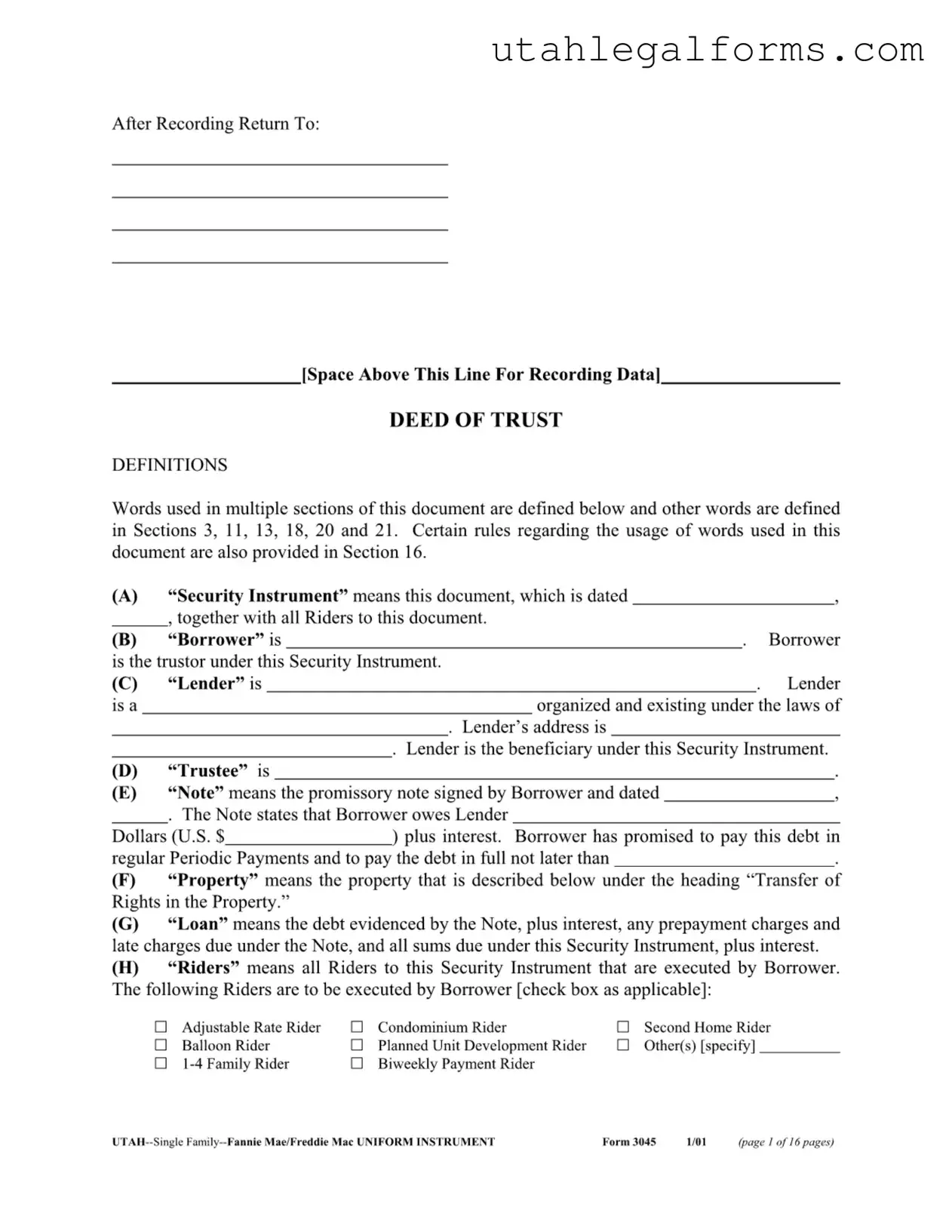 Fill a Valid Utah 3045 Template