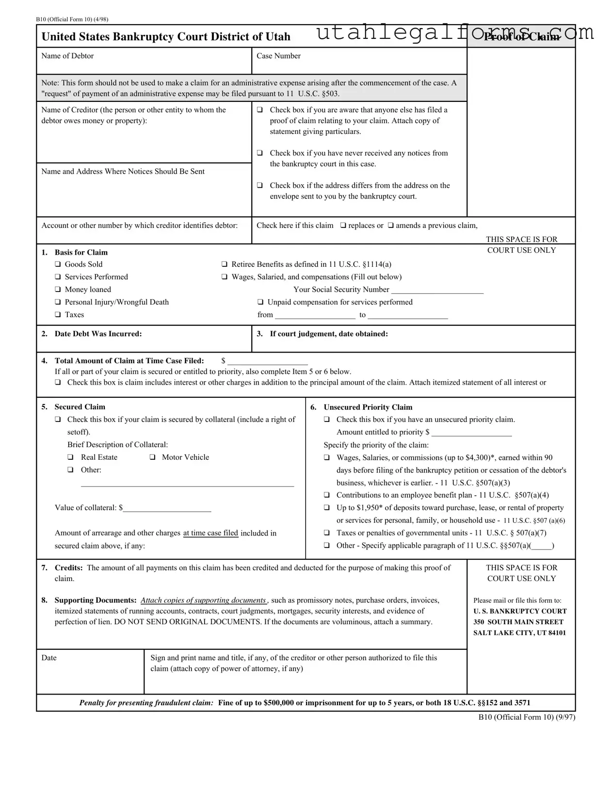Fill a Valid Utah B10 Template