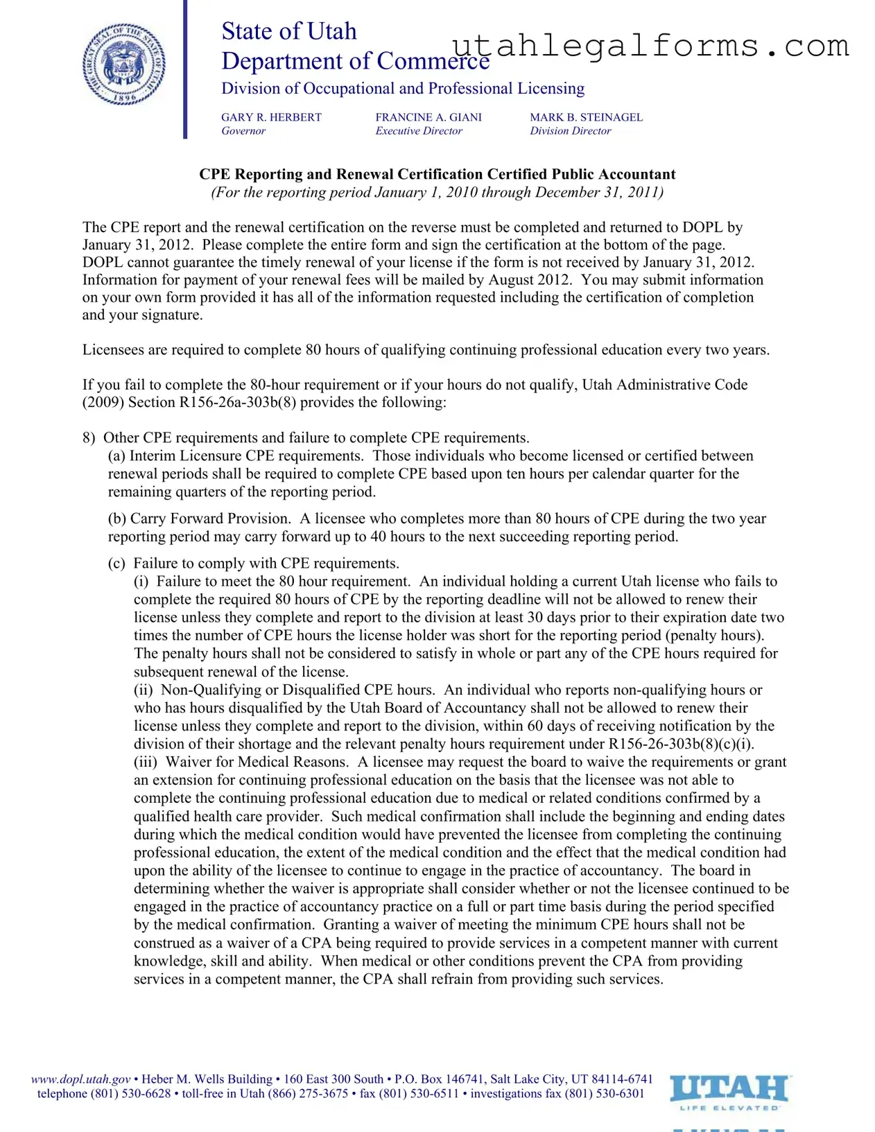 Fill a Valid Utah Cpe Reporting Template