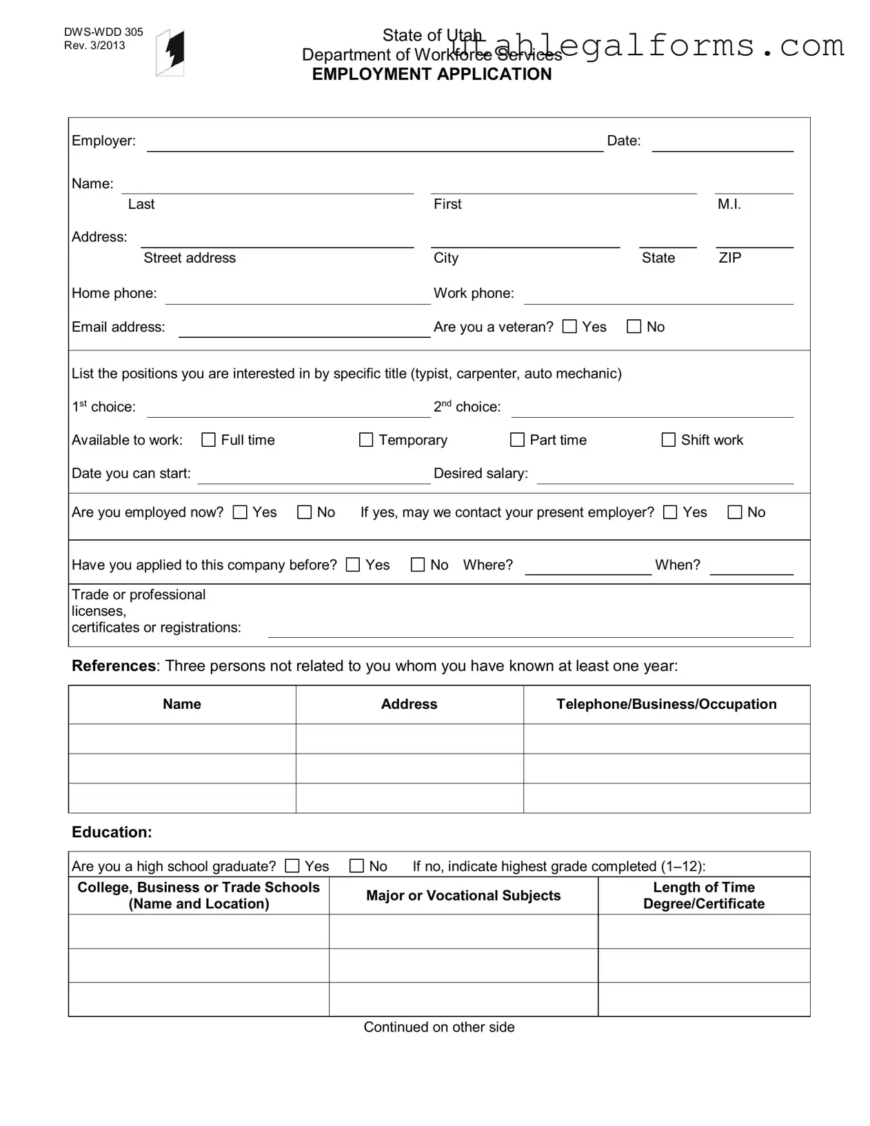 Fill a Valid Utah Job Application Template