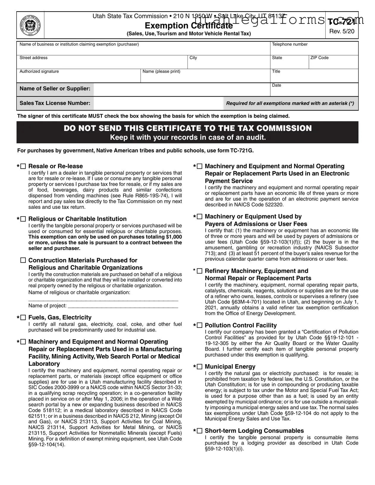 Fill a Valid Utah Tax Exemption Template
