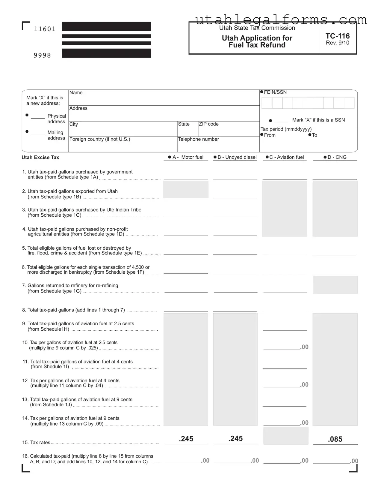 Fill a Valid Utah Tc 116 Template