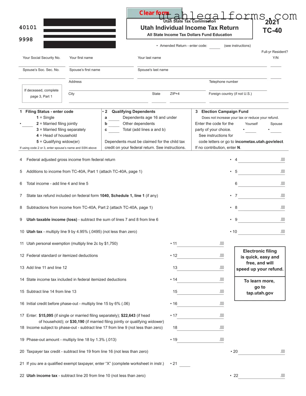 Fill a Valid Utah Tc 40 Template