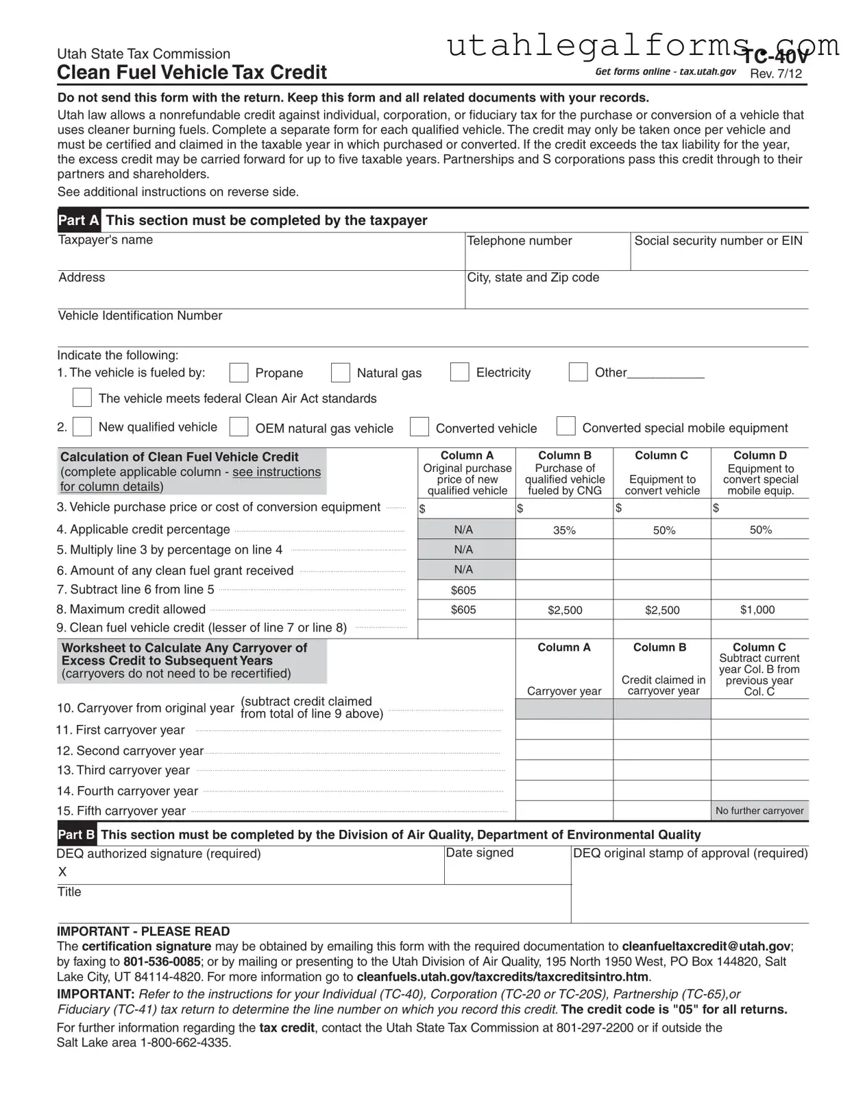 Fill a Valid Utah Tc 40V Template