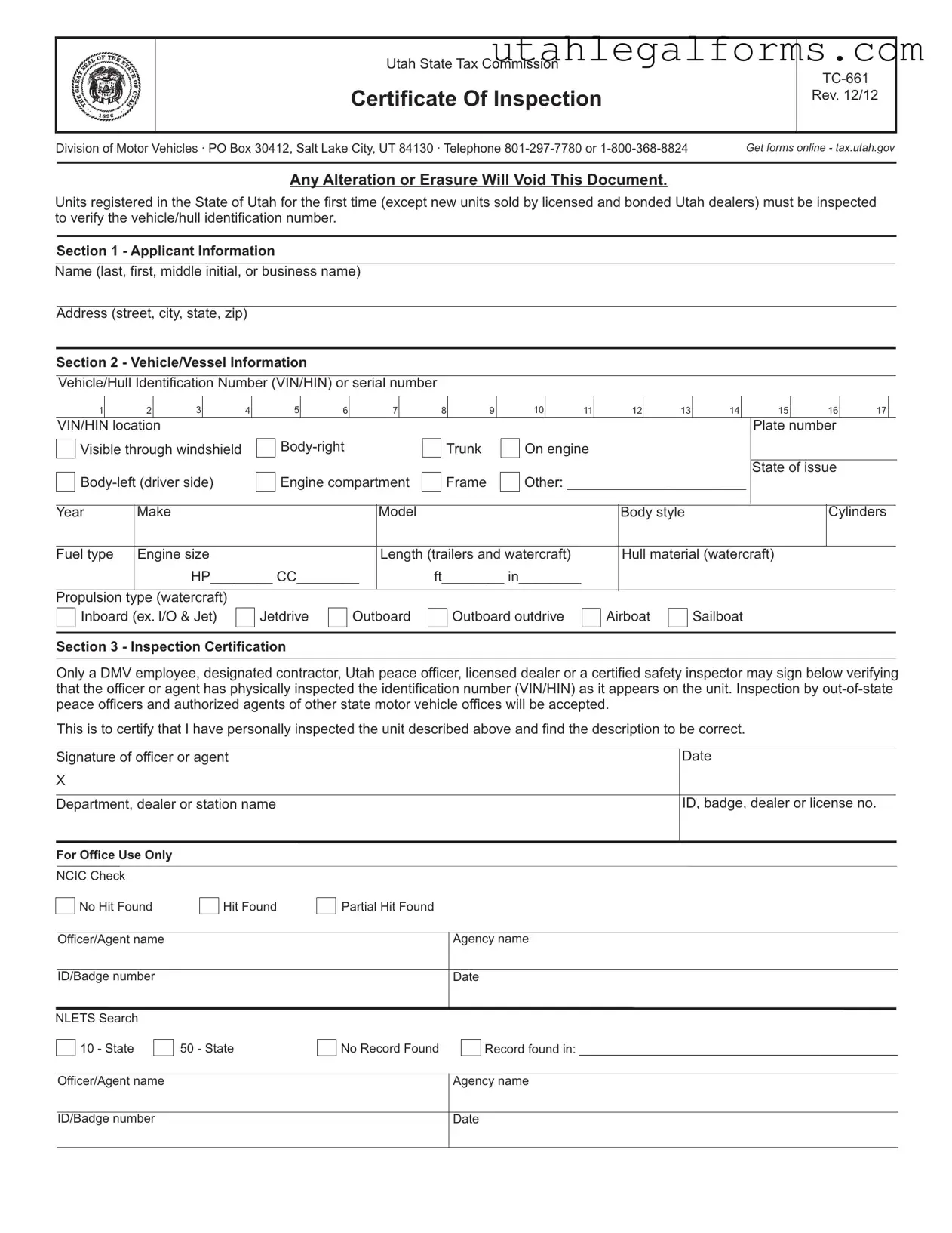 Fill a Valid Utah Tc 661 Template