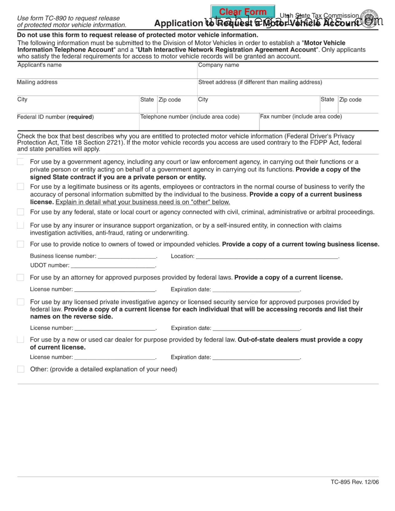 Fill a Valid Utah Tc 895 Template